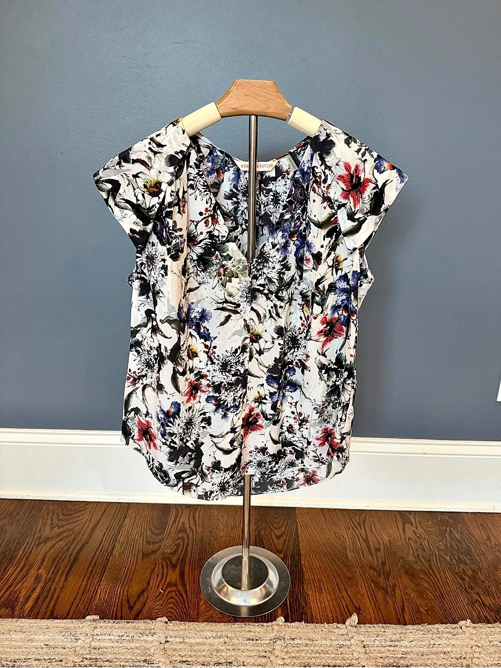 Rebecca Taylor Floral Silk Blouse in White & Multicolor Like New